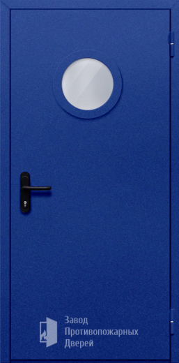 Фото двери «Однопольная с круглым стеклом (синяя)» в Лосино-Петровскому