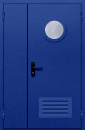 Фото двери «Полуторная с круглым стеклом и решеткой (синяя)» в Лосино-Петровскому