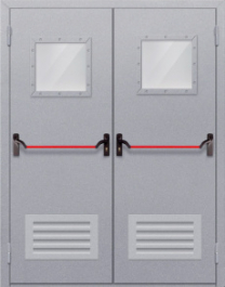 Фото двери «Двупольная со стеклопакетом и решеткой (антипаника)» в Лосино-Петровскому