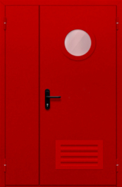Фото двери «Полуторная с круглым стеклом и решеткой (красная)» в Лосино-Петровскому